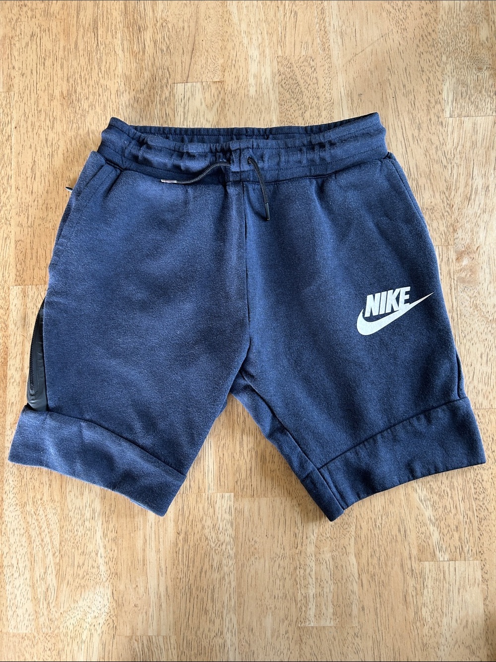 Nike Tech Navy Athletic Shorts with White Swoosh